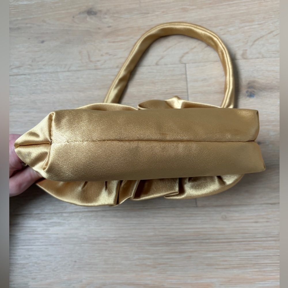 Y2K Gold Satin Evening Bag Small Gold Party Purse Ruffle Top,Shoulder Handle*G28 - Picture 3 of 4